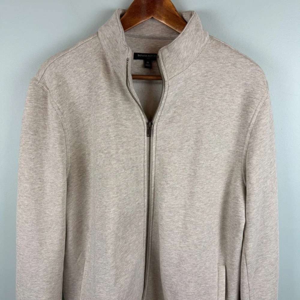 Banana Republic Men's Oatmeal Beige Zip-Up Sweater Jacket size Medium Preppy